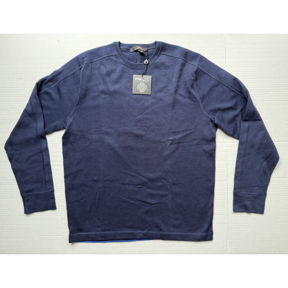 NWT RLX Ralph Lauren Golf Men's Large French Navy Crewneck Knit Sweater Pullover
